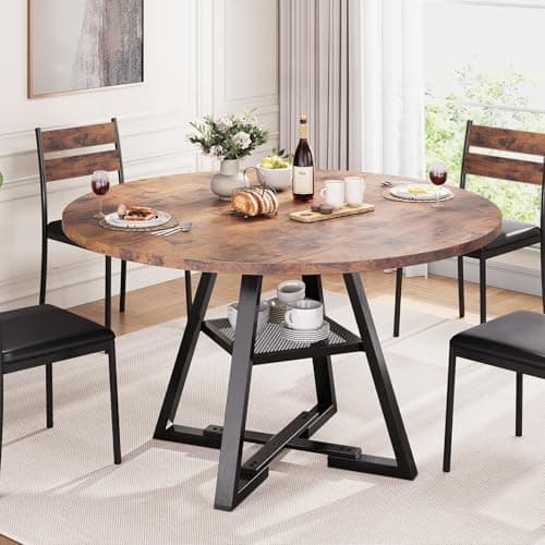 Jocoevol Round Dining Table for 4,Kitchen Dining Room Circle Dinner Pedestal Table,Space Saving Wood Kitchen & Dining Room Furniture (Vintage, 42In) - Image 1