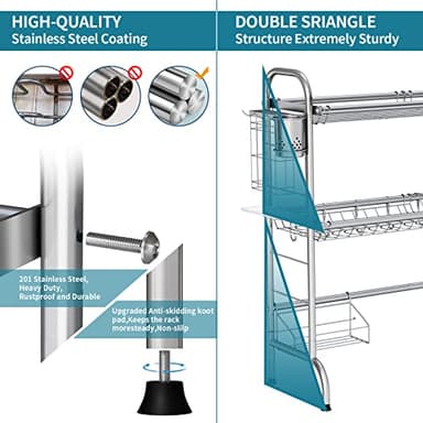 HOWDIA Stainless Steel 2-Tier Over The Sink Dish Drying Rack with Utensil Holder, Large, for Kitchen Counter - Image 5