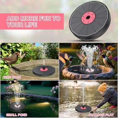 Yzert Solar Fountain Bird Bath Fountains with White Light and Pink Flower,Solar Powered Water Fountain with 7 Nozzle and 4 Fixer,Solar Fountain Pump for Bird Bath,Garden,Pond,Outdoor(Black Panel) - Image 6