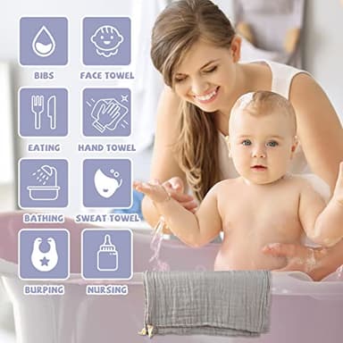 MUKIN Baby Washcloths - Soft Face Cloths for Newborn, Absorbent Bath Face Towels, Baby Wipes, Burp Cloths or Face Towels, Baby Registry as Shower. Pack of 6-12x12 inches (Grey) - Image 4