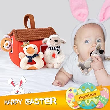 iPlay, iLearn Baby Toys 3 6 12 Month Newborn Gifts, Infant Soft Farm Stuffed Animal Rattles Plush Barn, Boy Girl Stuff, Shower Basket Stuffer, Sensory Hand Development Toy 0 2 4 7 9M 1 Yr - Farm - Image 7
