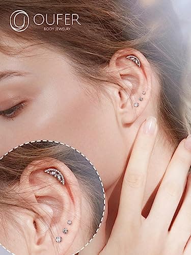 OUFER 16G Helix Piercing Jewelry, 925 Sterling Silver Cartilage Earrings Stud, Clear CZ Tragus Earrings, Conch Lobe Piercing Jewelry for Women Men - Image 7
