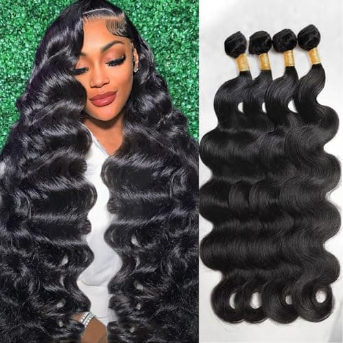 ZGGTL Body Wave Bundles Human Hair 18 20 22 24Inch 12A Brazilian Quick Weave Double Weft Natural Black for Women Hair Extensions