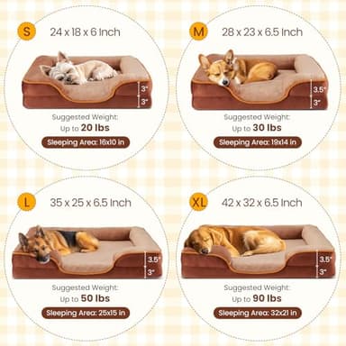 DUMOS Orthopedic Dog Bed, Washable Dog Couch Bed with Removable Cover, Waterproof Pet Bed for Medium Size Dogs, Memory Foam Pet Bed Non-Slip Base, Brown - Image 6