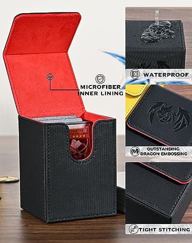 UAONO Card Deck Box for Yugioh MTG, 100+ Deck Case with 2 Dividers, PU Leather Storage Box, Compatible with Collectible Trading Cards (Black & Red, Sky Dragon) - Image 3