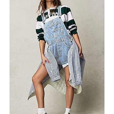 Talakeno Women's Casual Denim Bib Overall Shorts Adjustable Straps Cuffed Hem Shortall Rompers(Blue,S) - Image 3