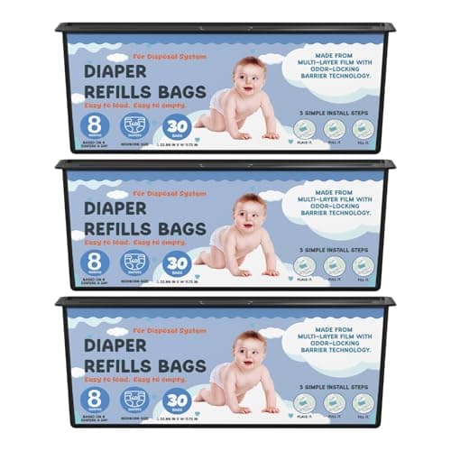 Diaper Pail Refills Bags with 30 Bags Compatible with Genie Easy Roll Signature Diaper Pails and Platinum Diaper Pails, Lasts Up to 8 Months, 7-Layer Odor-Barrier Technology, 3 Pack (90 Bags) - Image 1