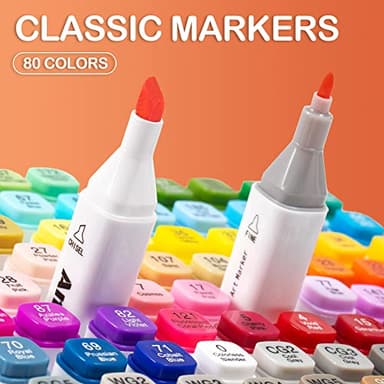 AnyMark 80 Colors Alcohol Markers, Dual Tip Art Coloring Markers Set for Kids Adult Book Drawing Sketching Painting, Chisel & Fine, White Penholder - Image 2