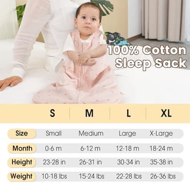 PHF Soft Baby Sleep Sack 12-18 Months 100% Organic Cotton Wearable Blanket, 2-Way Zipper 0.5 TOG Toddler Sleeping Sack 3 Pack, Comfy Sleep Bag for Baby Boys Girls, Ice Cream (Large) - Image 6