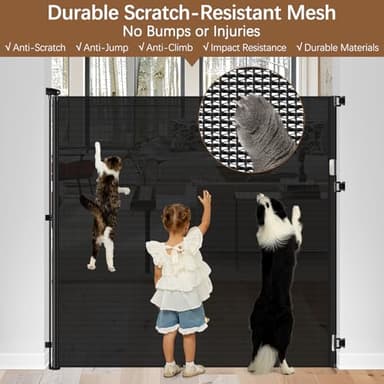 55" Extra Tall Cat Gate for Stairs - No Jump, 55" Wide Retractable Baby Gates Outdoor Retractable Gate Indoor Mesh Baby Gate Retractable Pet Gate, Extra Tall Pet Gate Tall Dog Gates for Doorways/Black - Image 6