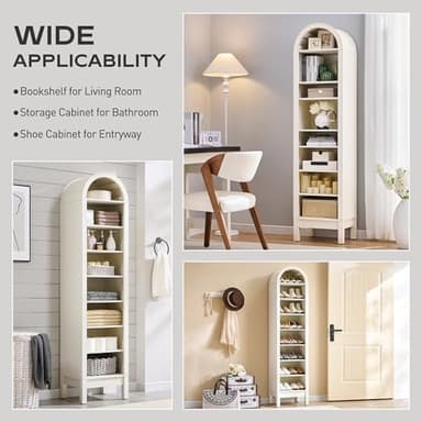 IFGET 71" Tall Arched Bookshelf, 8 Tiers Arch Bookcase with Storage, Modern Farmhouse Book Shelf with Adjustable Shelves, Wood Bookshelf w/Open Display Shelves for Living Room, Office (Antique White) - Image 5