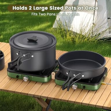 OGERY 2-Burner Foldable Camping Stove with Griddle (Textured & Smooth) and Carrying Bag, Portable Propane Camp Stove with 2 Adjustable Burners & Piezo Ignition, for Camping Tailgating Essentials Gear - Image 2