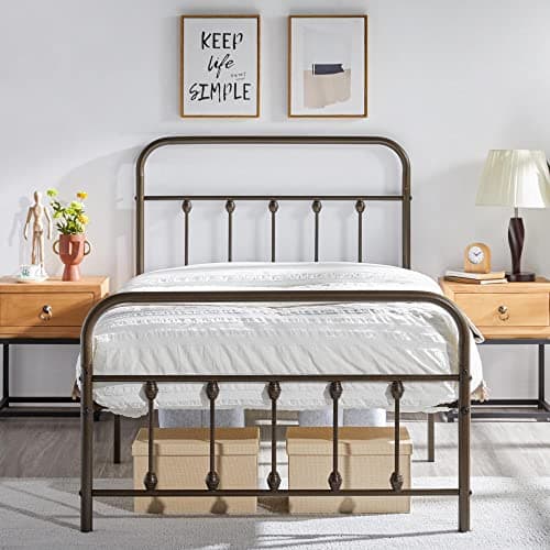 Yaheetech Classic Metal Platform Bed Frame Mattress Foundation with Victorian Style Iron-Art Headboard/Footboard/Under Bed Storage/No Box Spring Needed/Twin Size Bronze - Image 1