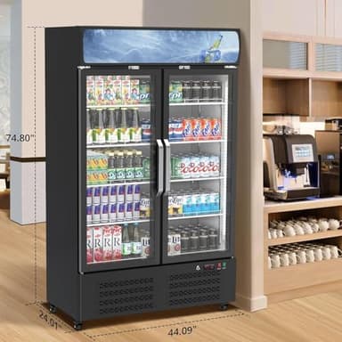 GAOMON Commercial Refrigerator, Merchandiser Refrigerator for Beverage, Glass Door Upright Display Fridge with Front LED Light, Double Glass Door Fridge Refrigerator for Shop, Restaurant, Apartment - Image 3