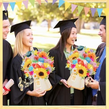 MZD8391 3D Pop Up Graduation Card with Music & Lights - Sunflower, Daisy, Cap Bouquet – Envelope Included – 2025 Graduation Gift & Decoration - Image 5