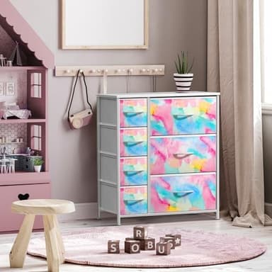 Sorbus Kids Dresser with 7 Drawers - Storage Chest Organizer Unit with Steel Frame, Wood Top & Handles, Tie-dye Fabric Bins for Clothes - Wide Furniture for Bedroom Hallway Kids Room Nursery & Closet - Image 7