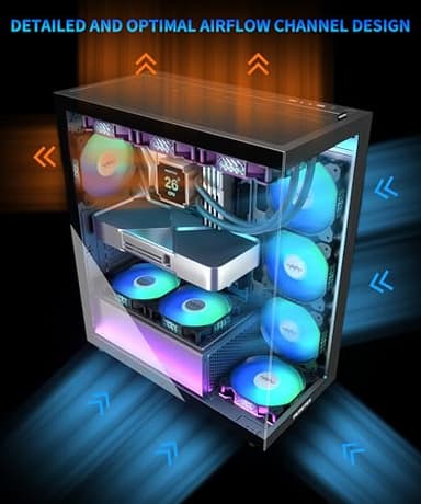 MUSETEX ATX PC Case 7 PWM ARGB Fans Pre-Installed, Type-C Mid Tower Computer Case with Full-View Dual Tempered Glass, Gaming PC Case, Black(K2) - Image 3