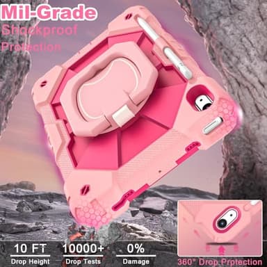WESOROL Case for iPad (A16) 11th Generation 11 Inch (2025) iPad 10th Generation 10.9 Inch (2022),Full-Body Drop Protection i Pad Case 10th Gen with Rotating Stand Screen Protector Pencil Holder,Rose - Image 6