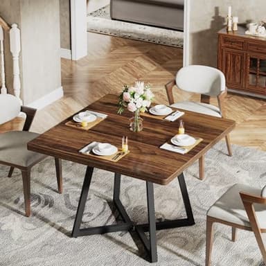 Tribesigns Square Dining Table for 2, 31.5" Industrial Dinner Table with Metal Base, Kitchen Table for Dining Room, Small Space, Apartment, Rustic Brown & Black - Image 5
