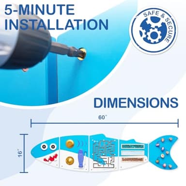 Monläurd® Shark Montessori Busy Board, Sensory Board, Educational Toys, Sensory Wall Panel, Wall Toys, Daycare Furniture, Playroom Furniture, Learning Toys, Boys and Girls 6 M+ - Image 6