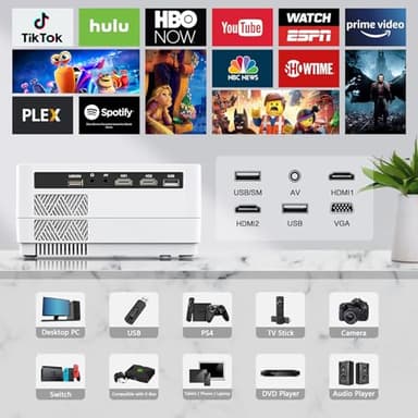 Native 1080P Projector with WiFi and Two-Way Bluetooth, Full HD Movie Projector for Outdoor Movies, 300" Display Projector 4k Home Theater, Compatible with iOS/Android/PC/XBox/PS4/TV Stick/HDMI/USB - Image 7