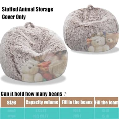 Fluffy Stuffed Animal Storage Bean Bag Chair Cover (No Filler), Faux Fur Comfy Bean Bag Cover for Organizing Plush Toys or Textile, for Adults Teens Kids Girls, Heather Camel - Image 4