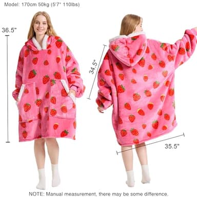 Kipswiza Strawberry Wearable Blanket Hoodie - Soft Cozy Sherpa Fleece Oversized Hooded Blankets Sweatshirt Birthday Gifts for Women Girls Mom Sisters - Image 5