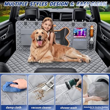 Dog Seat Cover for Full Size F150/RAM1500/Silverado, Crush-Proof Hard Bottom Pet Car Seat Extender for Large Dogs, 400lbs Capacity, Waterproof & Non-Slip Back Seat Protector for Crew Cab Trucks-Grey - Image 4