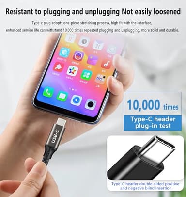 Xuomuen 100W USB C to USB C 10FT Cable Long Nylon Braided USB 2.0 Type C Fast Charge Cable for iPhone 15/15 Pro/15 Pro Max,Sam-Sung Galaxy S24, MacBook Pro/Air,iPad Air/Mini,Switch,Dark Gray - Image 3
