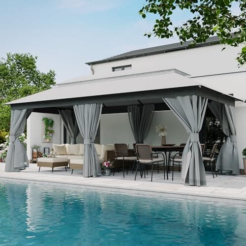 LAUSAINT HOME Outdoor Patio Gazebo 10'x20' with Expansion Bolts, Heavy Duty Party Tent & Shelter with Double Roofs, Mosquito Nettings and Privacy Screens for Backyard, Garden, Lawn, Smoke Grey - Image 1