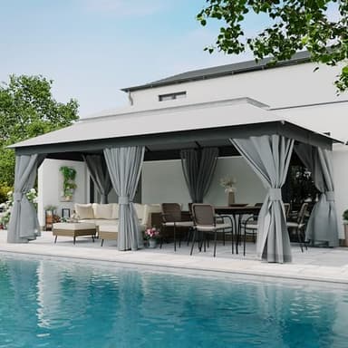 LAUSAINT HOME Outdoor Patio Gazebo 10'x20' with Expansion Bolts, Heavy Duty Party Tent & Shelter with Double Roofs, Mosquito Nettings and Privacy Screens for Backyard, Garden, Lawn, Smoke Grey - Image 1