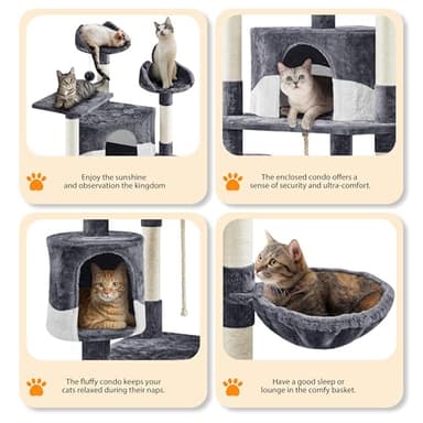 Yaheetech 79in Multi-Level Cat Trees Indoor Cat Tower with Sisal-Covered Scratching Posts, Plush Perches and Condo for Kittens, Cats and Pets - Dark Gray and White - Image 4