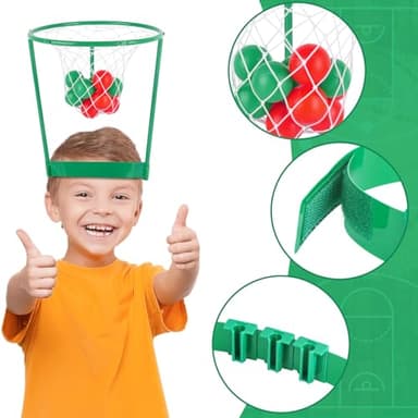 2 Pack Head Hoop Basketball Party Game for Kids and Adults Carnival Game Adjustable Basket Net Headband with 20 Balls for Carnival Party Birthday Party Family Indoor Outdoor Game (Red + Green) - Image 7