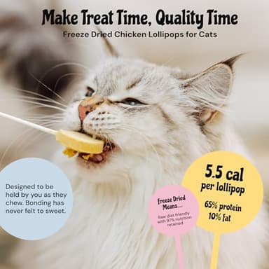 MalsiPree Cat Treats Freeze-Dried Chicken Lollipops - 18 Pack, 5.5 Cal Each - High-Protein Nutrient Rich Healthy Snacks - Interactive Cat Toy & Food Toppers - Image 2