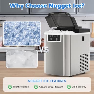 Countertop Ice Makers Machine with Basket and Scoop, 38Lbs/24h Soft Chewable Pellet Ice, One-Click Operation, Nugget Ice Maker for Home, Kitchen, Camping, RV, Office and Party,Sliver - Image 3