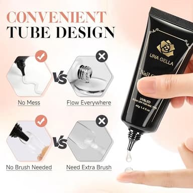 UNA GELLA Gel Nail Glue, Solid Nails Gl ue Gel 40ml Lamp Curing Needed Soak Off G LUE Strong Nail G LUE G el for Acrylic Fake Nails Tips Extension Press On Nails for Gelly Tips - Image 4