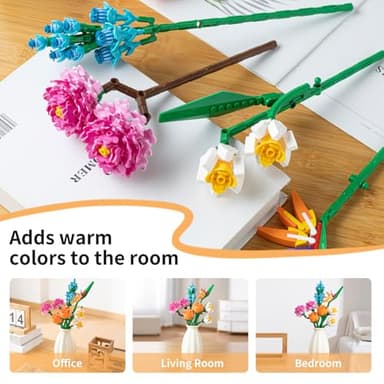 qesfir Flower Bouquet Building Set with Vase - Artificial Wildflower Botanical Collection Building Block, Plant Flower Kit, DIY Mini Micro Bricks Home Decor Gift for Birthday Mother's Day - Image 5
