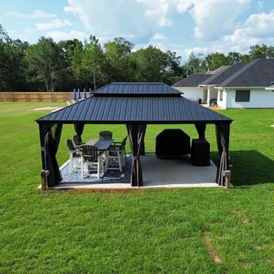 PURPLE LEAF 14' X 20' Outdoor Gazebo with Galvanized Steel Metal Roof Permanent Hardtop Gazebo for Patio Lawn and Garden Large Pavilion Grey - Image 2