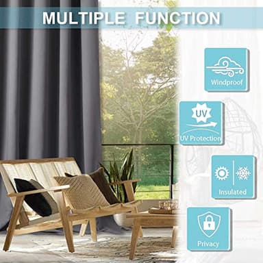 RYB HOME 2 Panels Weighted Outdoor Curtains - Waterproof Windproof Thermal Insulated Blackout Privacy Curtain for Porch Balcony Cabana, Grey, W52 x L84 inches - Image 6