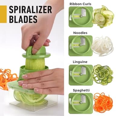 Mueller Pro-Series All-in-One, 12 Blade Mandoline Slicer for Kitchen, Food Chopper, Cucumber Slicer and Spiralizer, Cutter, Dicer, Grater, Gifts for Mom, Kitchen Essentials, White Sand/Green - Image 8