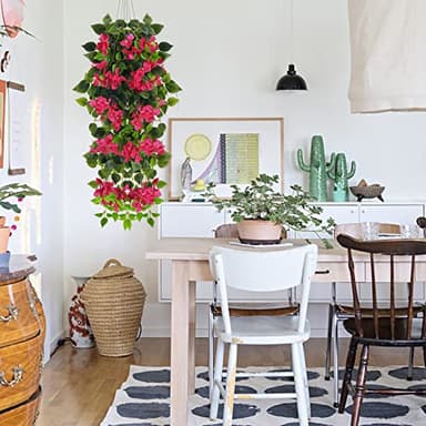 Elecxlink Fake Hanging Flowers Plants Bougainvillea Artificial,UV Resistant Faux Silk Flower Fabric Vine for Indoor Outdoor Garden Porch Eave Fence Wedding Wall Spring Summer Decor - Image 5
