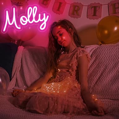ATTNEON Large Molly Name Neon Sign,LED Molly Name Neon Light for Kids Bedroom,Molly Birthday Party Decoration,Neon Sign Customizable for Wall Decor,Girl Birthday Decor,Size 13.4 * 7.9 inches(JTLD095) - Image 5