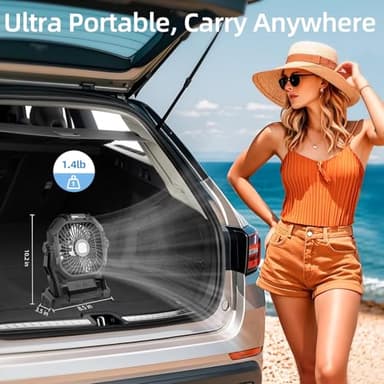 Camping Fan Rechargeable, 20000mAh Battery Powered Portable Fan with LED Light & Hook, 4-Speed 270° Adjustable, Camping Essentials for Tent, Travel, Car, Outdoor, Indoor, BBQ, Fishing, Jobsite - Image 5