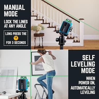 KEZERS Laser Level 360 Self Leveling,12 Lines 3 x 360 Green Laser Level Line Tool for Construction/Picture Hanging with Remote Controller,Rechargeable Battery,Magnetic Stand,Portable Bag - Image 7