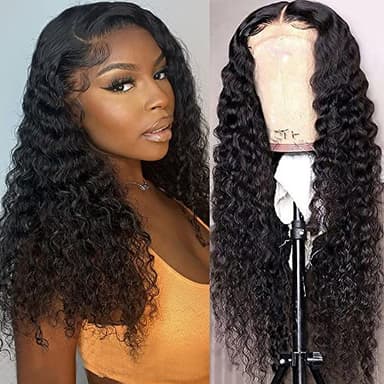 FIRIEYA Deep Wave Lace Front Wigs Human Hair Wigs for Black Women 180% Density 4X4 HD Transparent Lace Closure Human Hair Wigs for Black Women Glueless with Baby Hair Natural Color(18 Inch) - Image 1