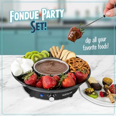 Nostalgia Electric Fondue Party Set – 10 oz Melting Pot, 4 Roasting Forks, & Detachable Serving Tray – Melted Cheese, Chocolate, or Dessert – Perfect for Gifts, Parties, Date Night – Black - Image 2
