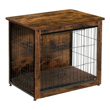 DWANTON Dog Crate Furniture with Cushion, Wooden Kennel Table with Double Doors, Indoor Dog House, Small/Medium/Large/Extra Large Size, 27.2" L, Rustic Brown - Image 1