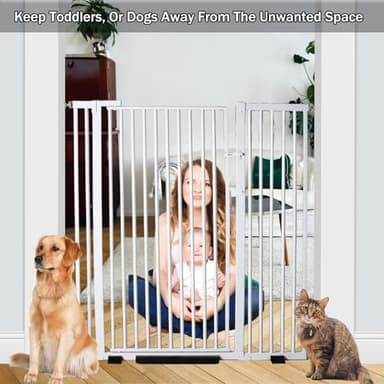 55.1 Inch Tall Baby Gate Auto Close Dog Gate Adjustable 29.92"- 48.03" Wide Pressure Mounted Walk Through Swing Pet Gate for Doorways (White, 29.92"- 48.03") - Image 7
