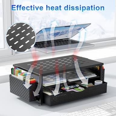 gianotter Desk Organizers and Accessories, Monitor Stand with Drawer and 2 Pen Holder, Desktop Organizer Suitable for Offices and Dormitories (Black) - Image 7