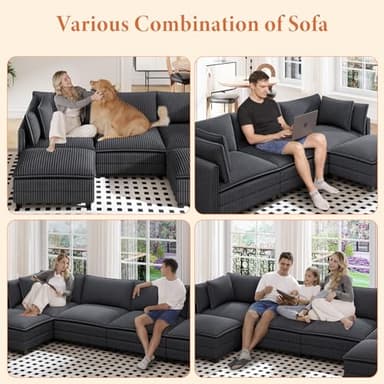 Vesgantti 143" L Shaped Modular Sectional Sofa, Comfy Corduroy Upholstered Modular Sectional Couches for Living Room, Modern Cloud Couch with Ottoman Deep Seat, Dark Grey - Image 5